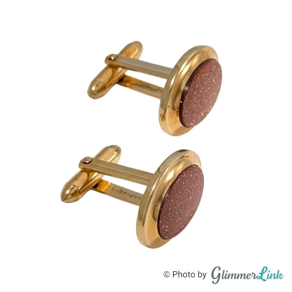 VTG DB 1/20 14KT GF Dolan Bullock Oval Goldstone Gold Tone Cufflinks & Tie Bar